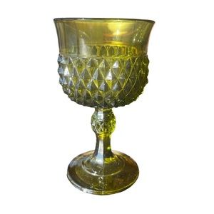 Set of 4 Vintage Avocado Green Indiana Diamond Glass 5.5” Wine Glasses Goblets